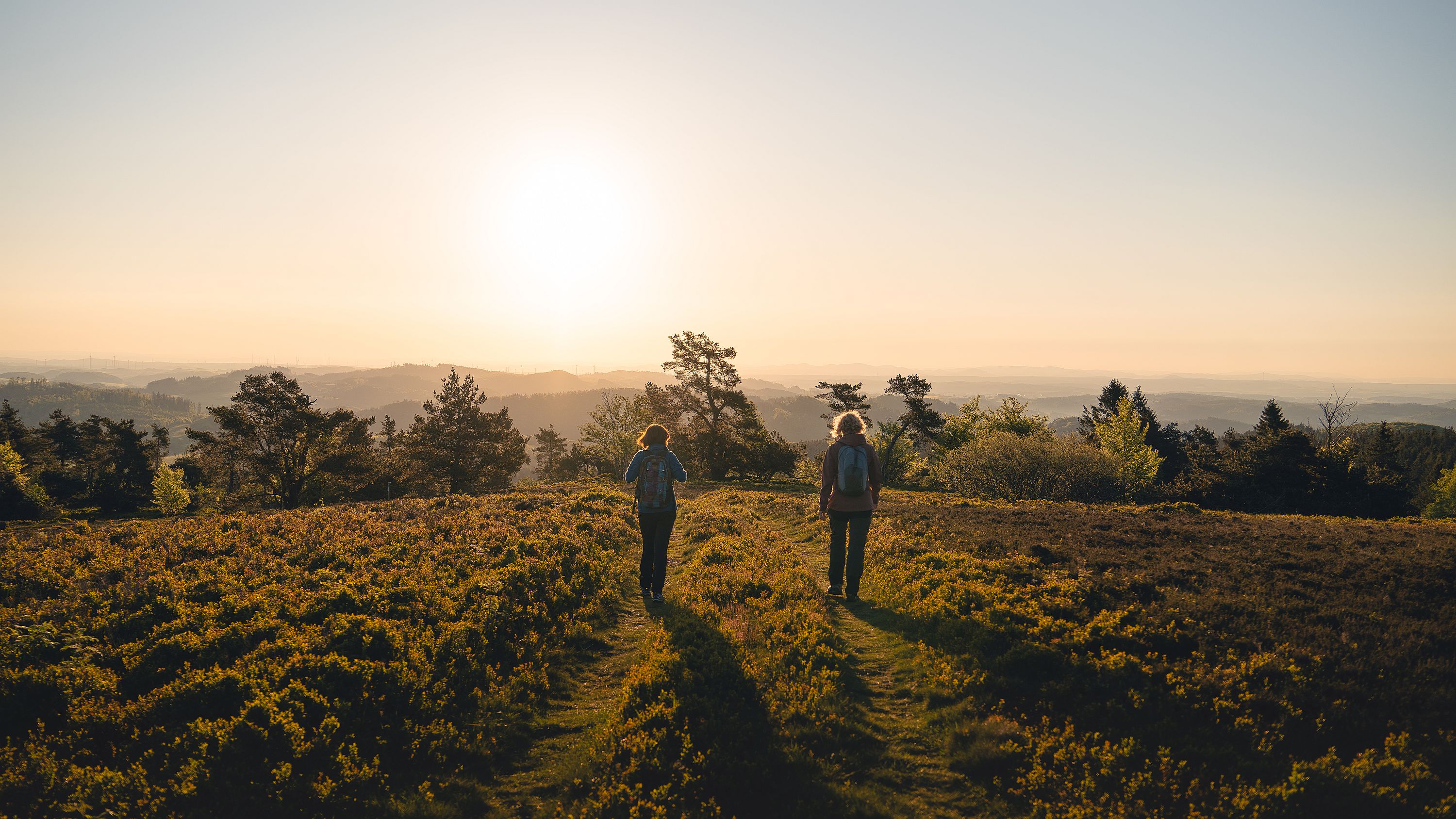 Wanderpaar in der Abendsonne auf dem Kahlen Pön