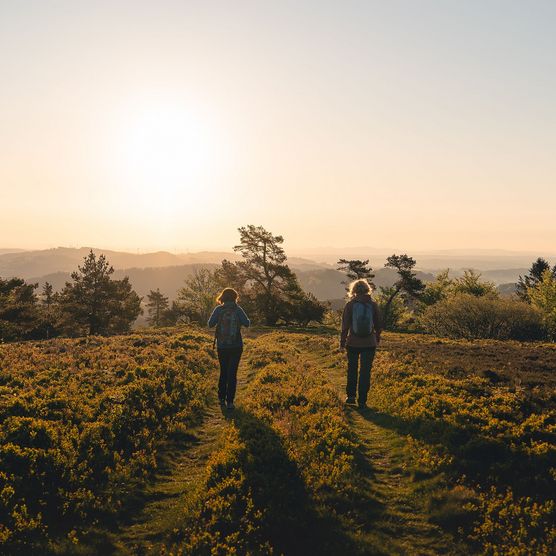 Wanderpaar in der Abendsonne auf dem Kahlen Pön