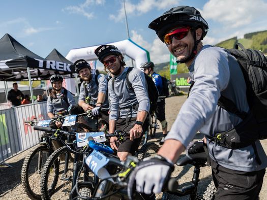 4 Mountainbiker am Start beim Bike-Festival in Willingen